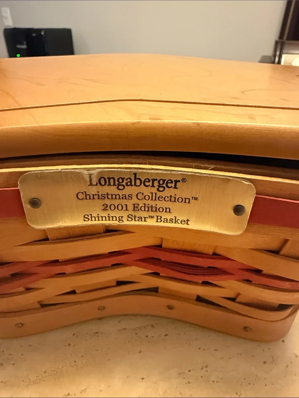 Longaberger Star-Shaped Wood Trinket Box in Natural and Red Accents